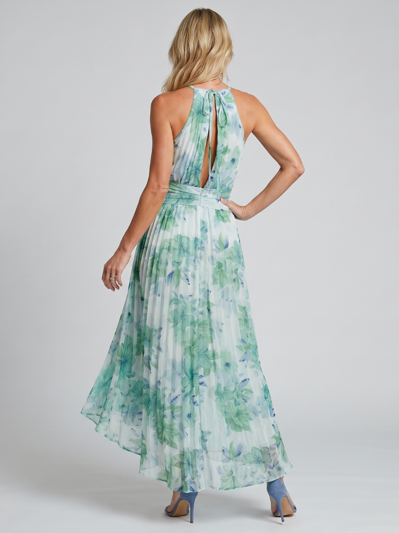 Portia | Abito Midi in Stile Halter con Motivo Floreale Pieghettato