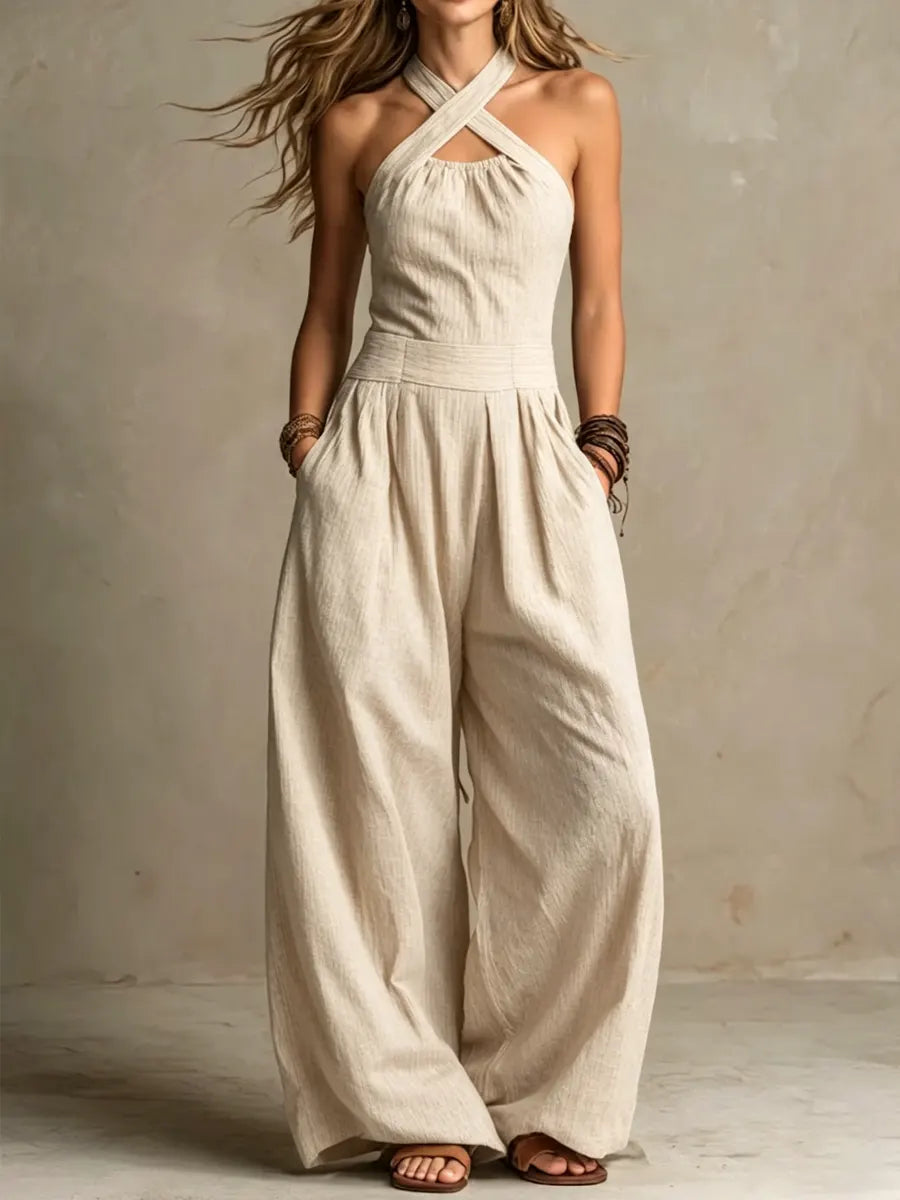 Blanca | Conjunto de lino y algodón con escote cruzado elegante