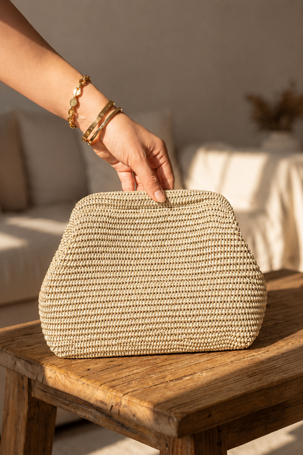 Clutch entrelazado rafia beige