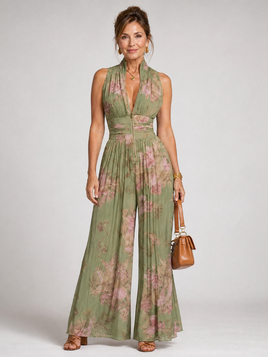 Ositia - Mono de corte ancho con estampado floral plisado
