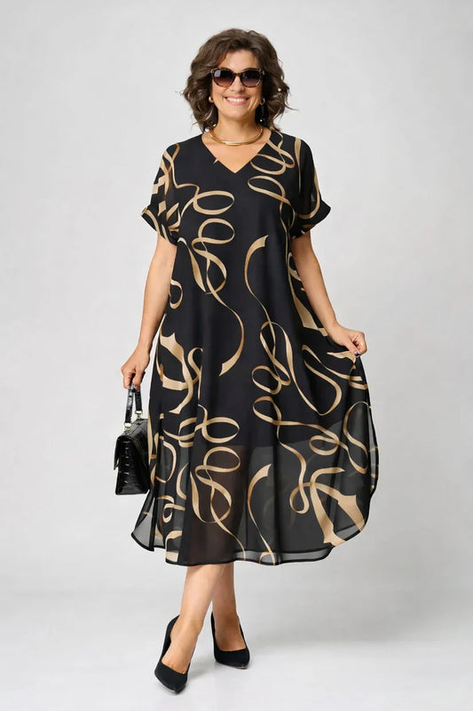 Amélie / Vestido mini fluido con detalles dorados