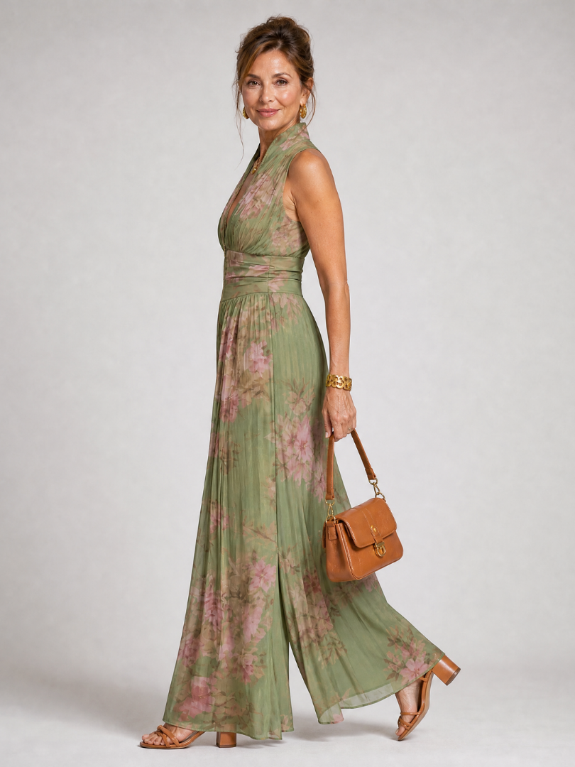 Ositia - Mono de corte ancho con estampado floral plisado