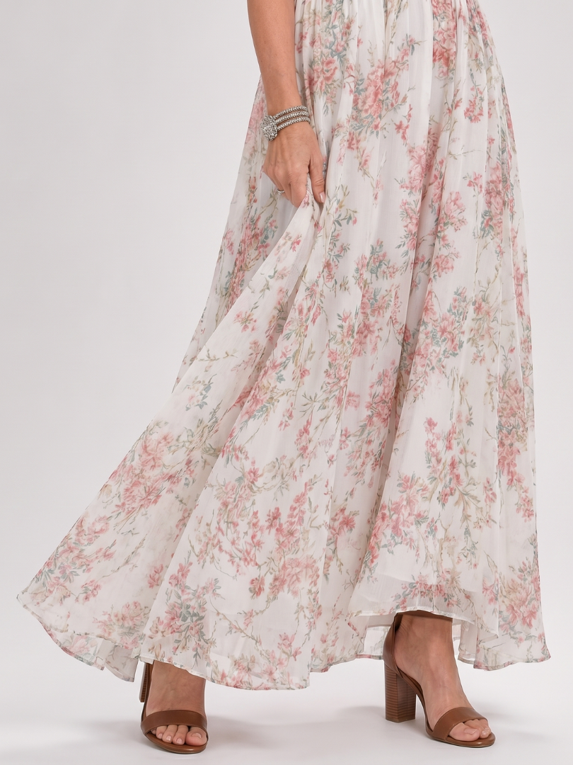 Guinevere | Vestito Midi con Stampa Floreale e Gonna Fluttuante