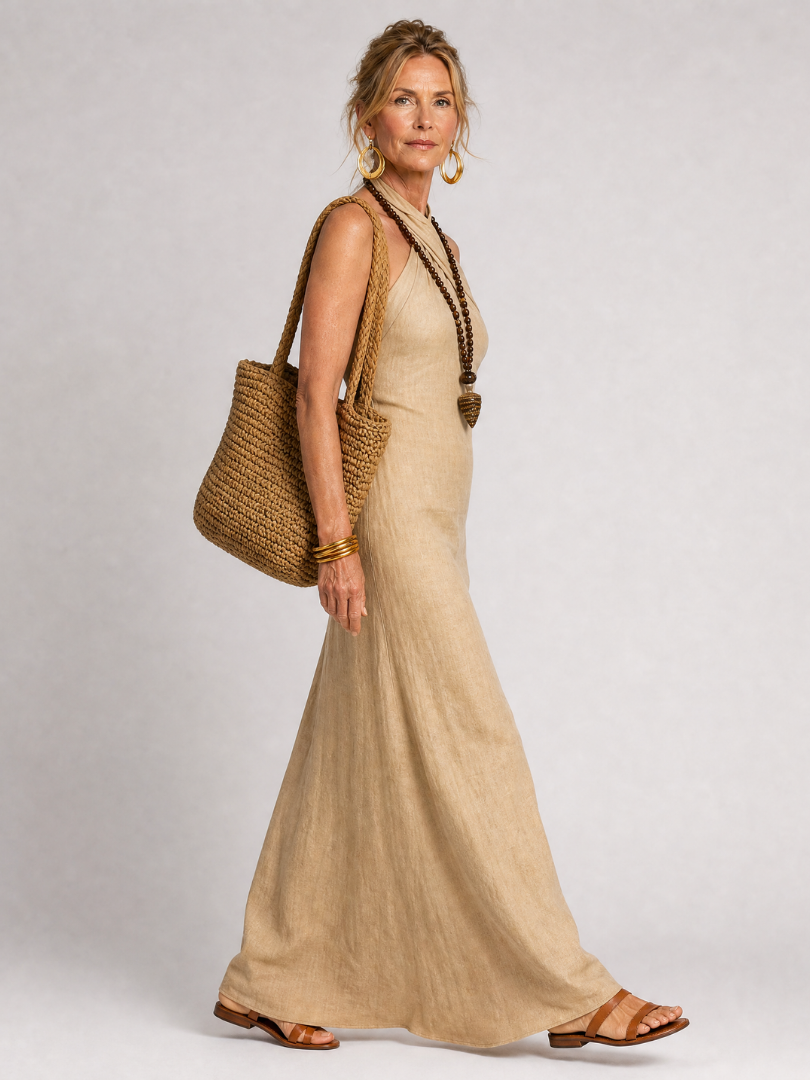 Lisa - Vestido largo de corte recto con cuello halter