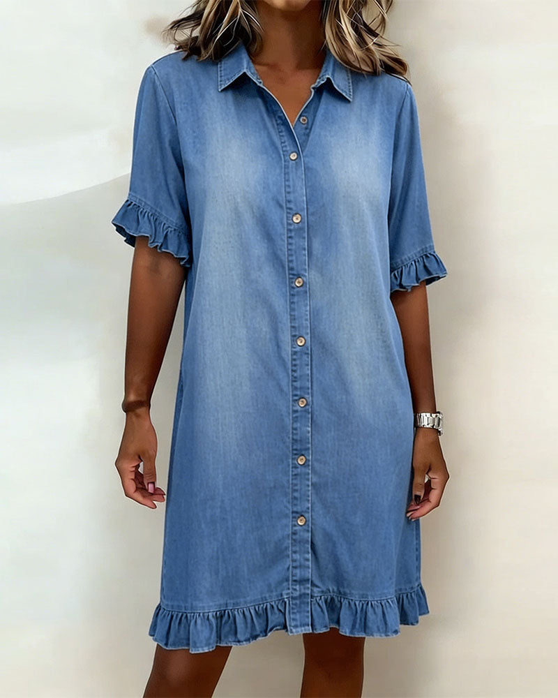 Elena | Abito Casual in Denim con Ruches