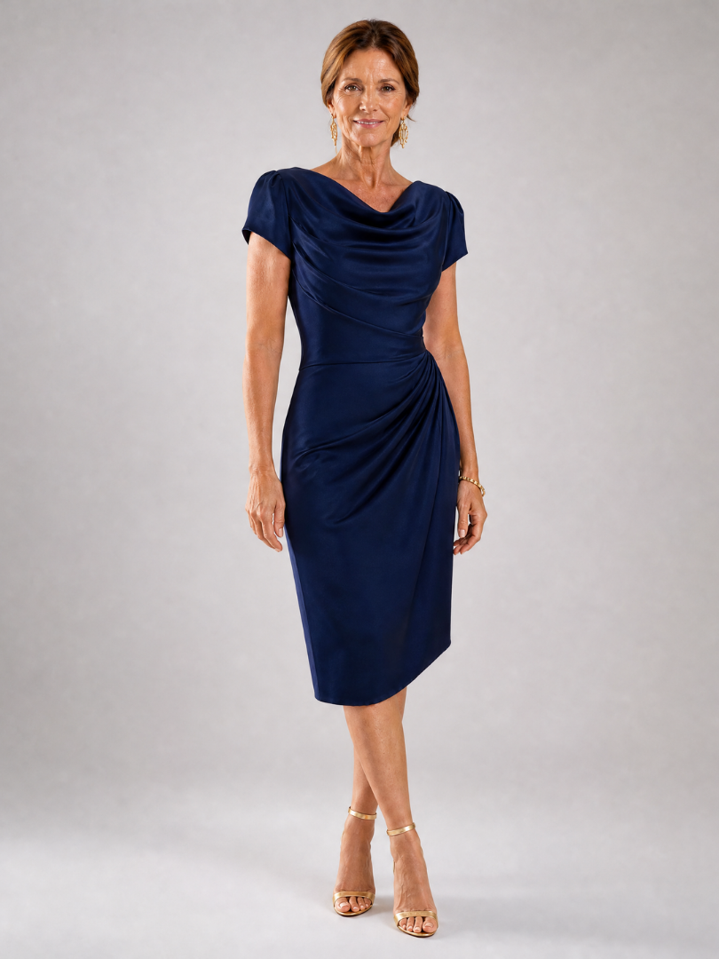 Anima - Vestido midi con mangas casquillo drapeadas