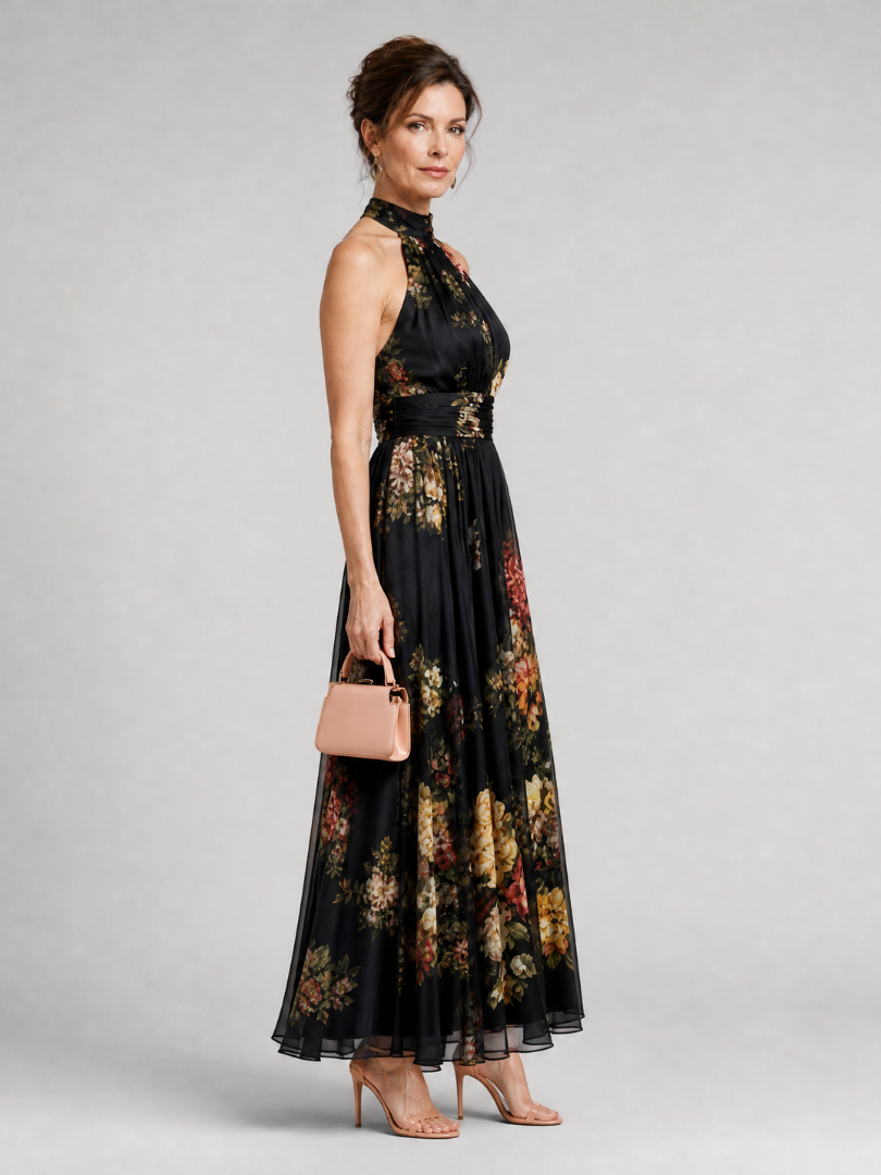 Sior | Vestito Midi con Scollo Halter a Fiori