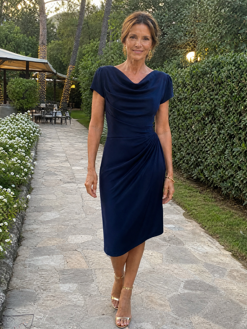 Anima - Vestido midi con mangas casquillo drapeadas