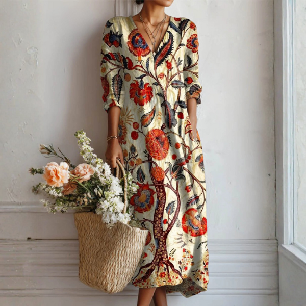 Kendra | Robe Linon Bohème à Imprimé Fleuri