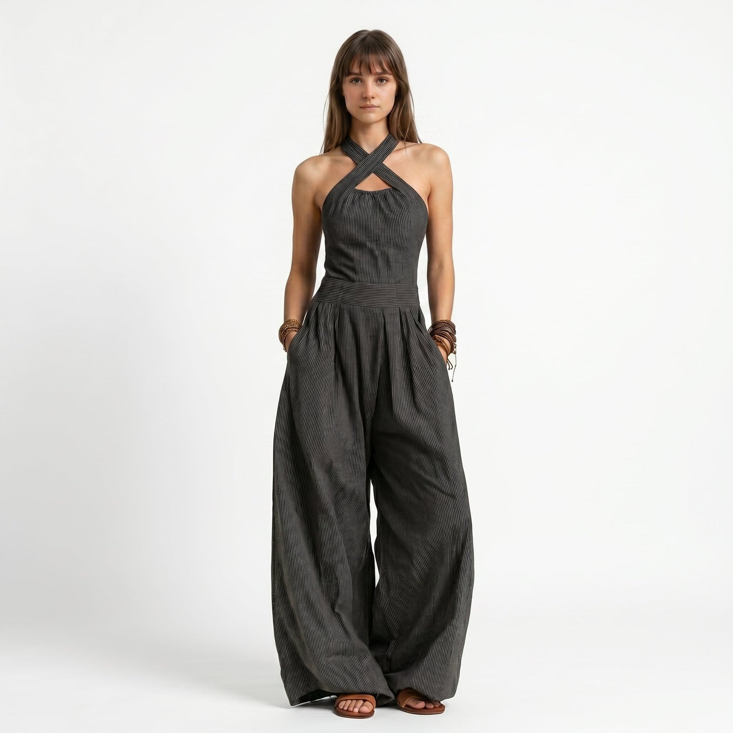 Blanca | Conjunto de lino y algodón con escote cruzado elegante