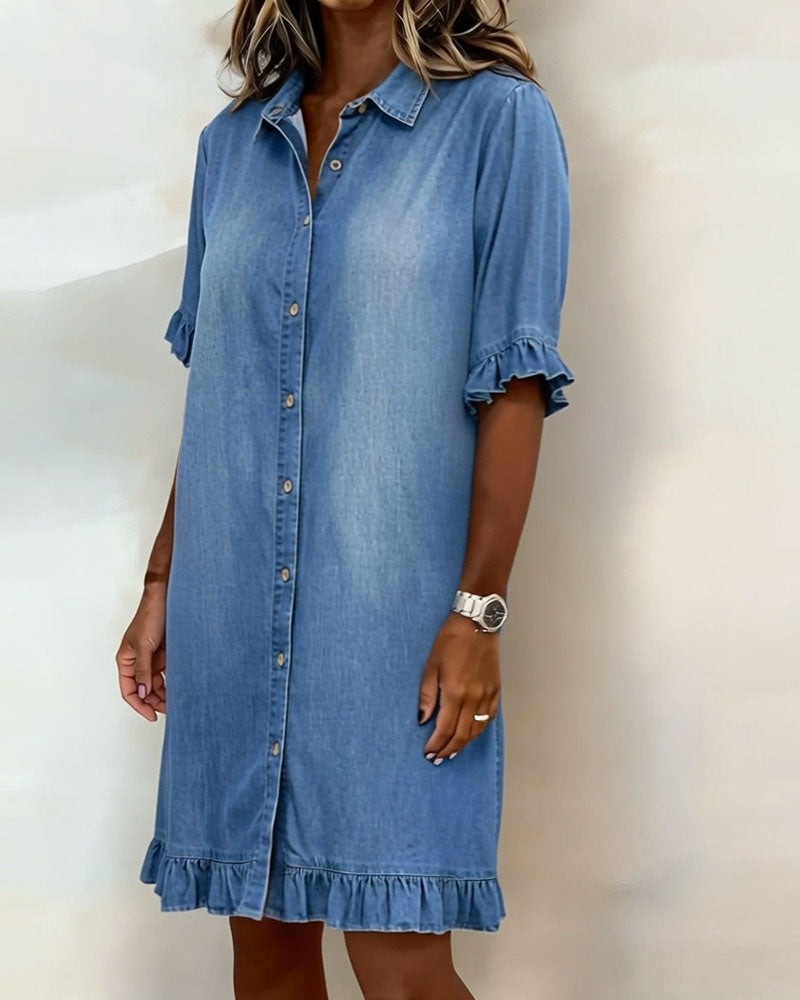Elena | Abito Casual in Denim con Ruches